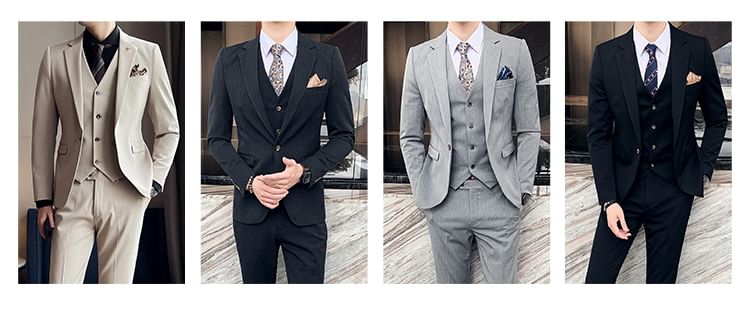 Bay Go Mall - Set: effen blazer met inkeping, revers en één knoop + rechte, cropped pantalon met middelhoge taille + vest met V-hals
