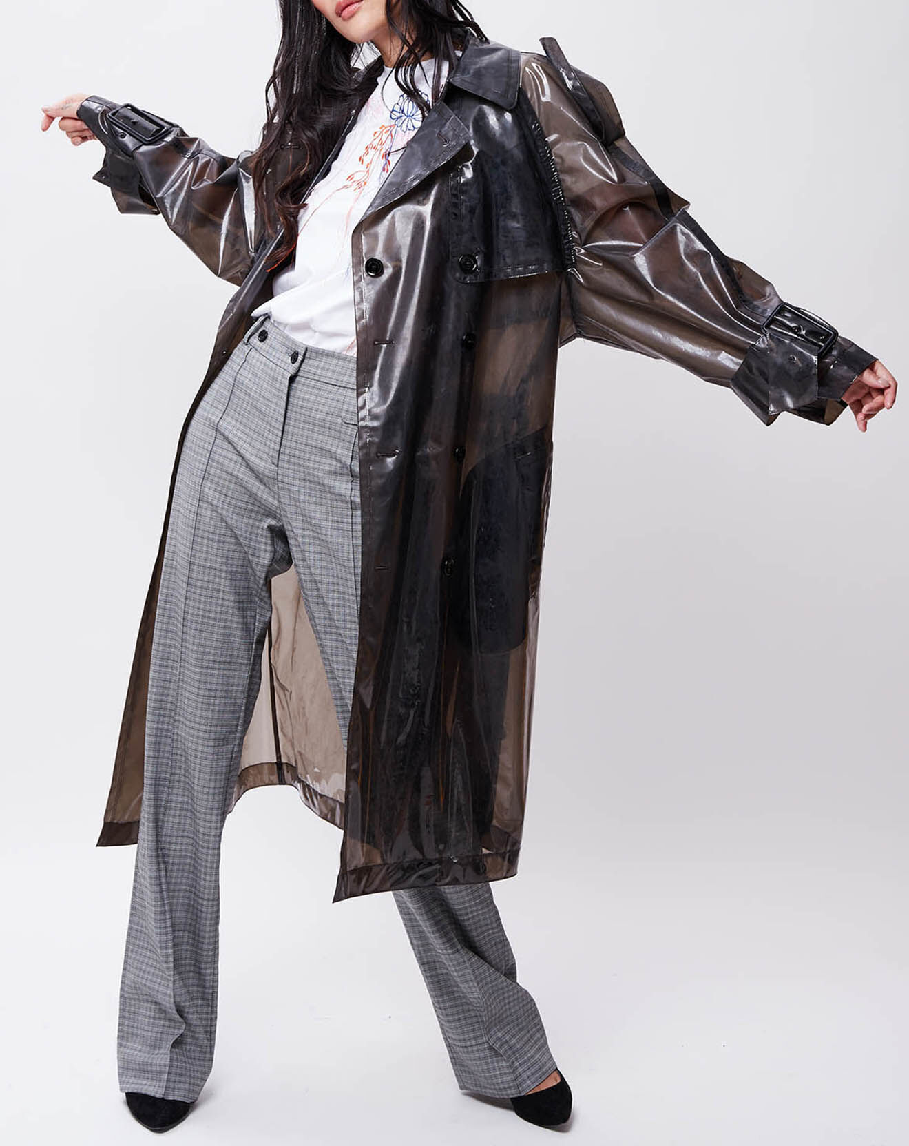 John Galliano Trench Emma transparent marron foncé