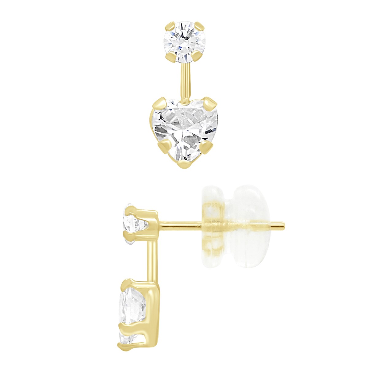 Boucles D'Oreilles Pendantes Fantaisies Serti d'Oxydes de Zirconium Rondes et Coeurs - Or Jaune