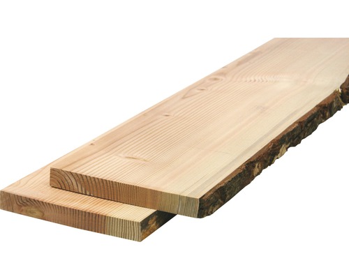 Massief Douglassparrenhouten plank, aan één zijde onbewerkt met een natuurlijke rand, 30x200-250x1200 mm