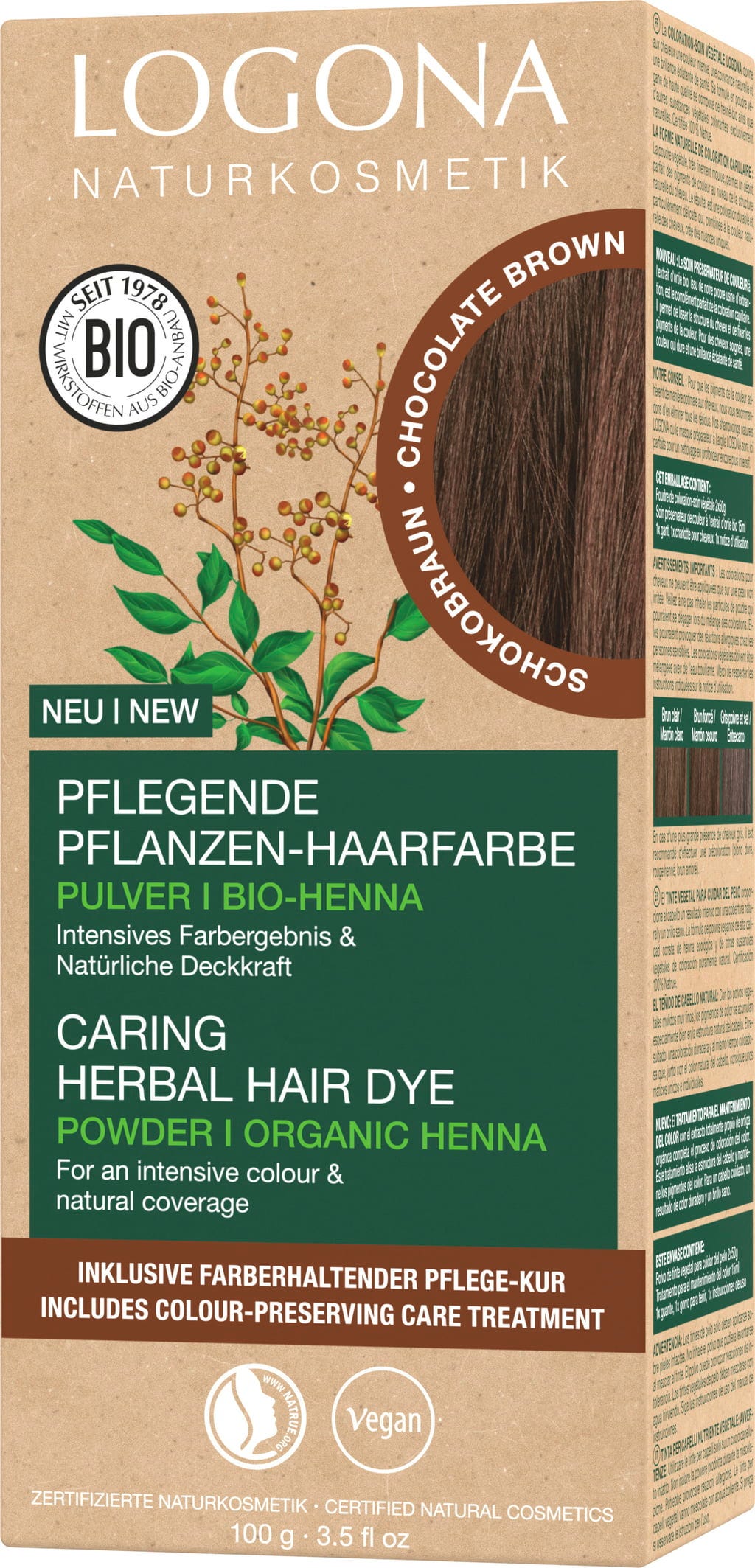 LOGONA  Pflanzen-Haarfarbe Pulver Schokobraun, 100 g