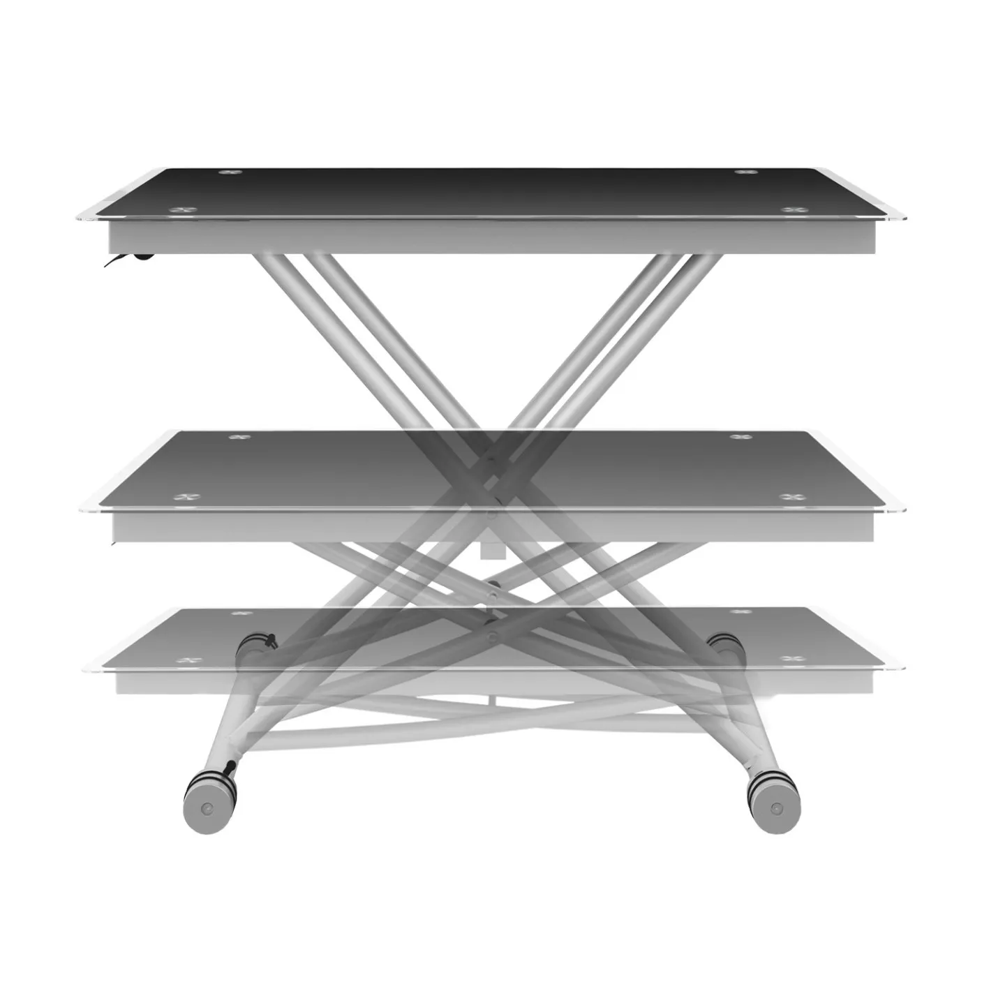 Table basse 2-en-1 relevable en table à manger 2 personnes URBANA plateau verre trempé