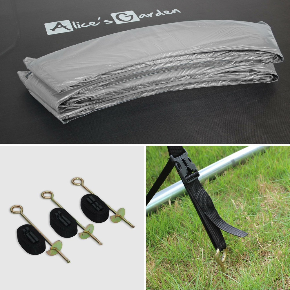 Trampoline 305cm gris avec pack d'accessoires + tente de camping avec sac de transport