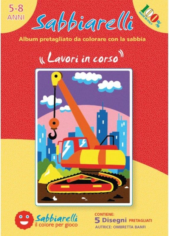 Sabbiarelli - Zandschilderen Album - Constructievoertuigen - 15x20 cm - 5 Stuks