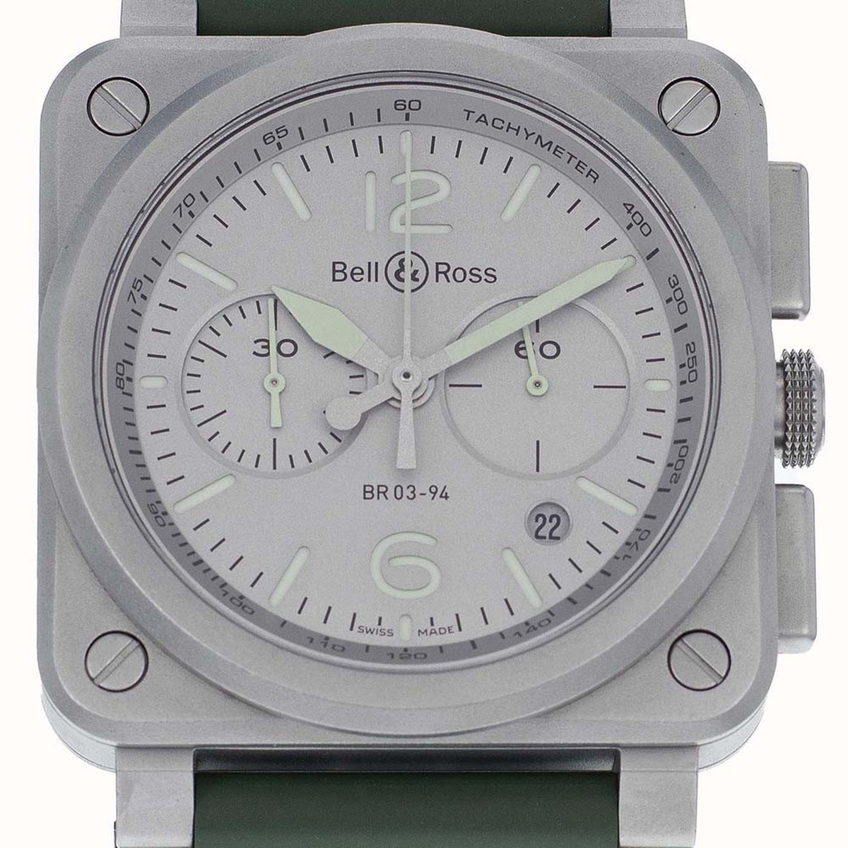 Montre d'occasion Bell & Ross BR03-94 homme automatique acier bracelet caoutchouc vert