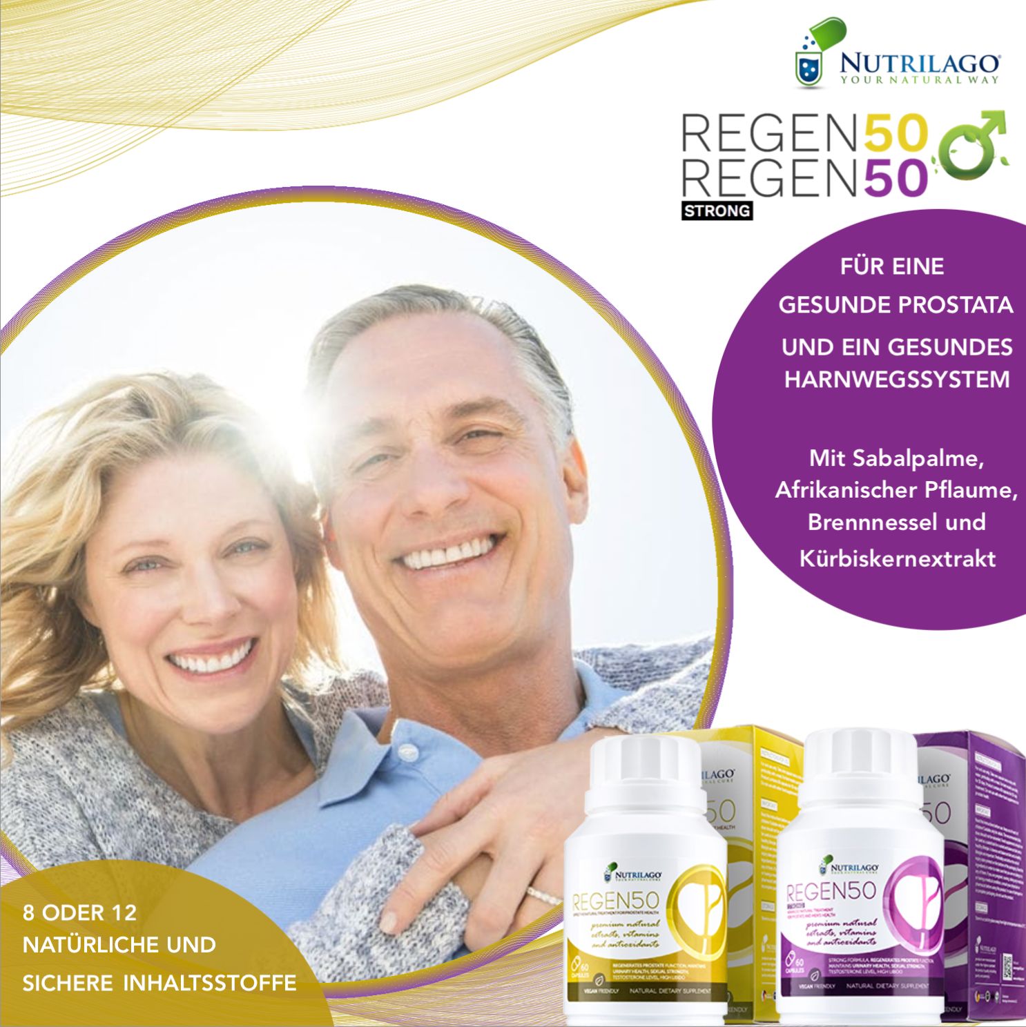 Nutrilago® REGEN50 STRONG -PROSTATA, MÄNNERGESUNDHEIT, LIBIDO, Komplex-Reich an Beta-Sitosterol uvm.