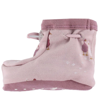 Joha Krabbelschuhe - Wolle/Baumwolle - Light Bordeaux m. Gänse