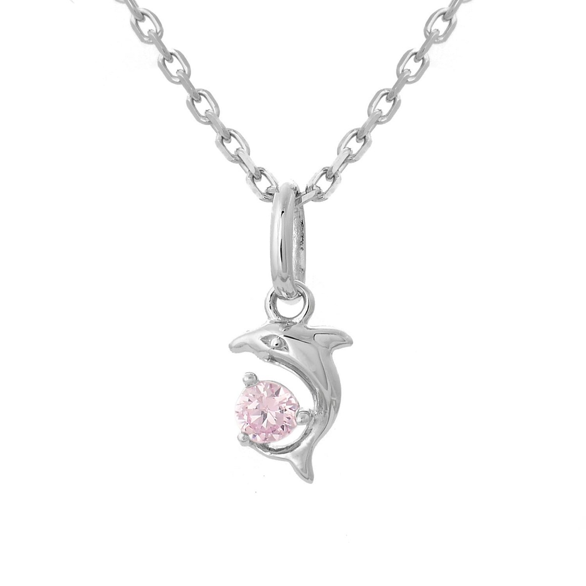 Collier dauphin oxyde de zirconium rose Argent 925 Rhodié