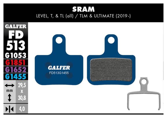 Paire de Plaquettes Semi-Métalliques Galfer FD513 G1455 Road pour Freins Sram Level