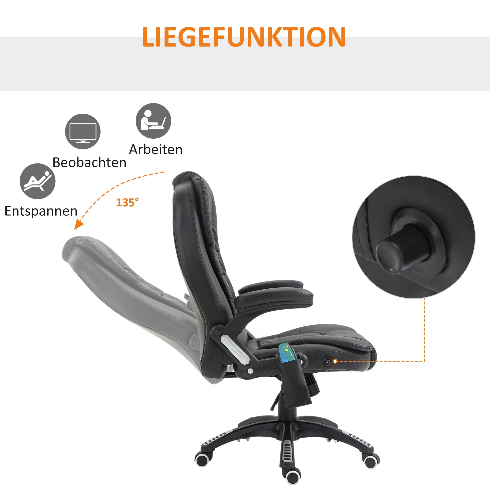 HOMCOM Bürosessel / Chefsessel mit Massagefunktion 62 x 68 x (111-121) cm (BxTxH)