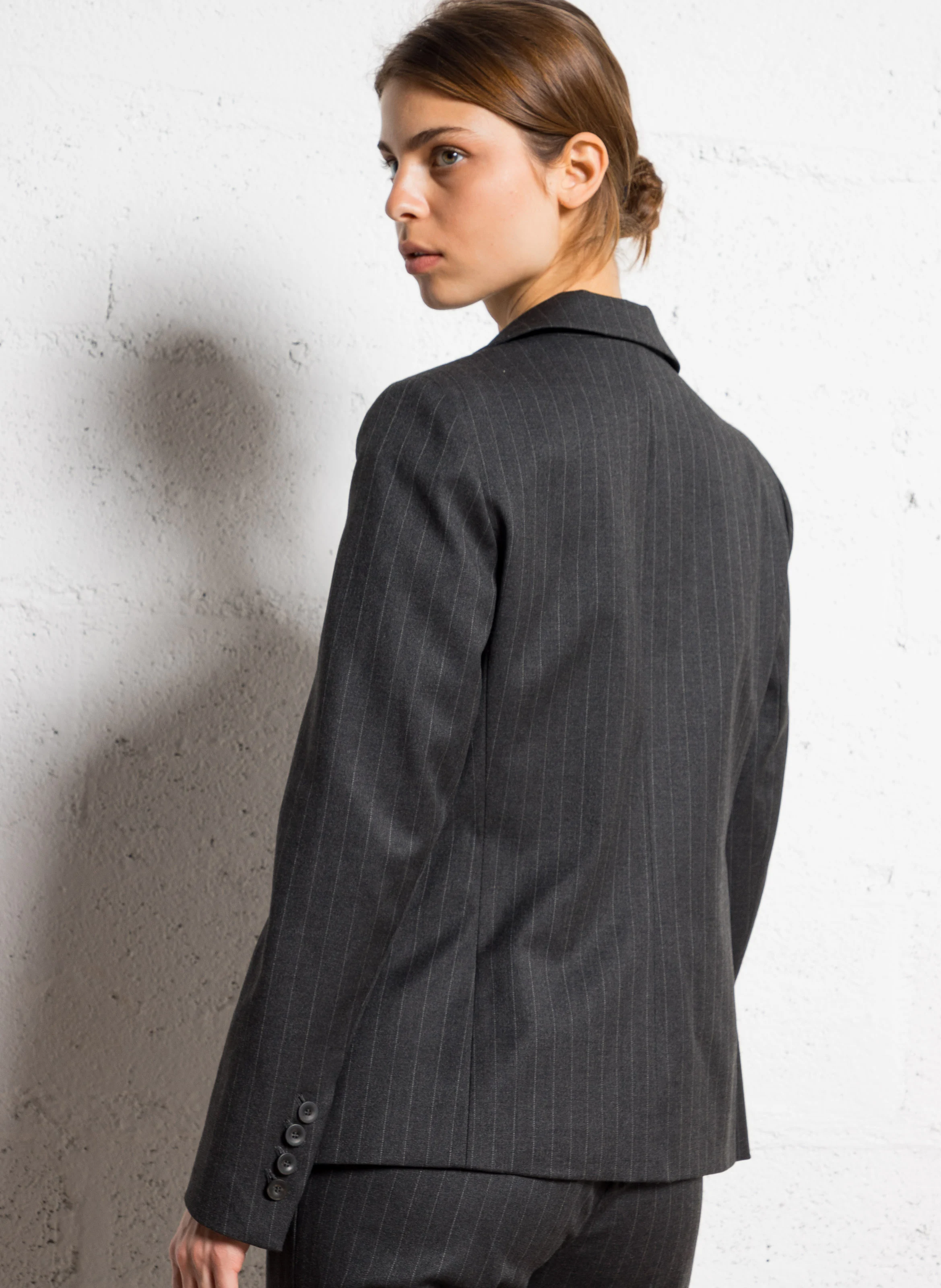 SIMONE - Veste de tailleur rayée en laine mélangée | Gris
