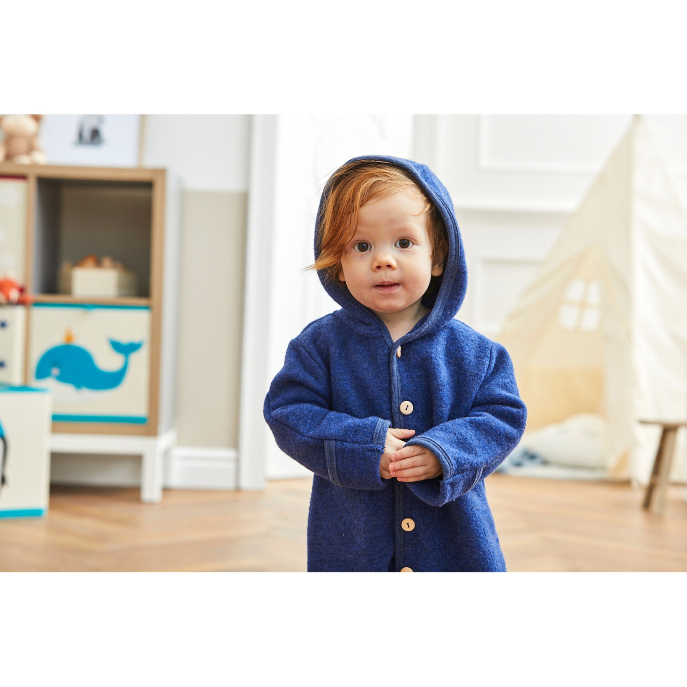 Bornino Wollfleece-Overall mit Klappbündchen aus Merinowolle blau