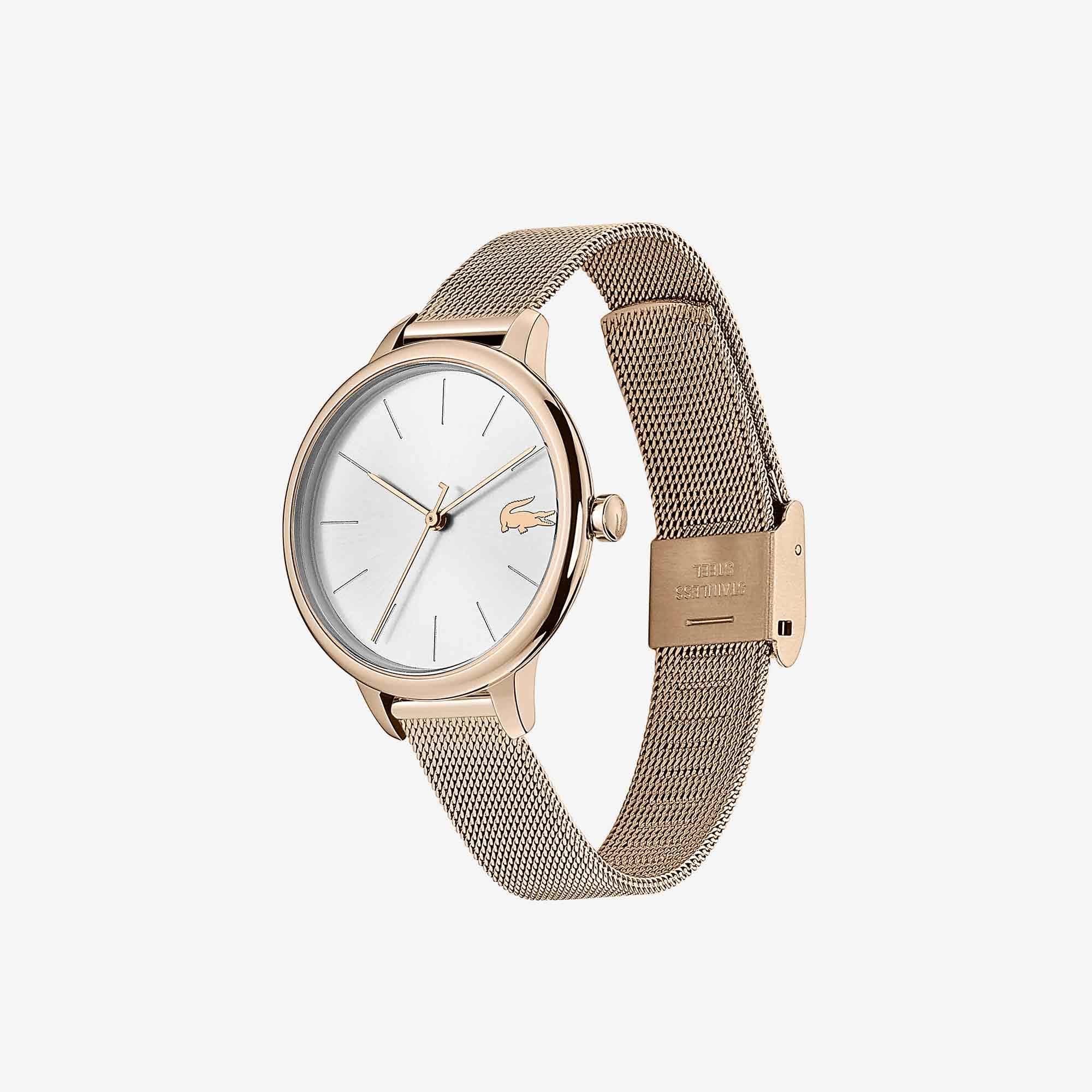 Montre Femme Cannes avec bracelet maille milanaise plaqué or rose Montres - Blanc - Lacoste - Femme