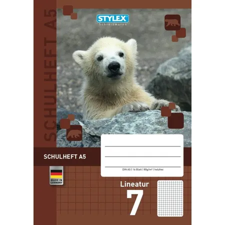 Stylex Schulheft Eisbärenbaby DIN A5, Lineatur 7, kariert 7 mm