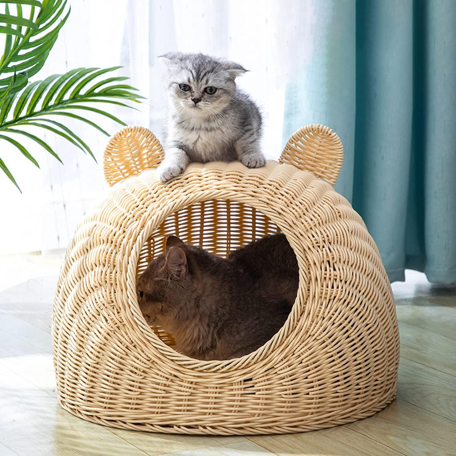 (32x45cm) Geflochtener Katzen Korb Haustier Höhle Hunde Nest - Braun