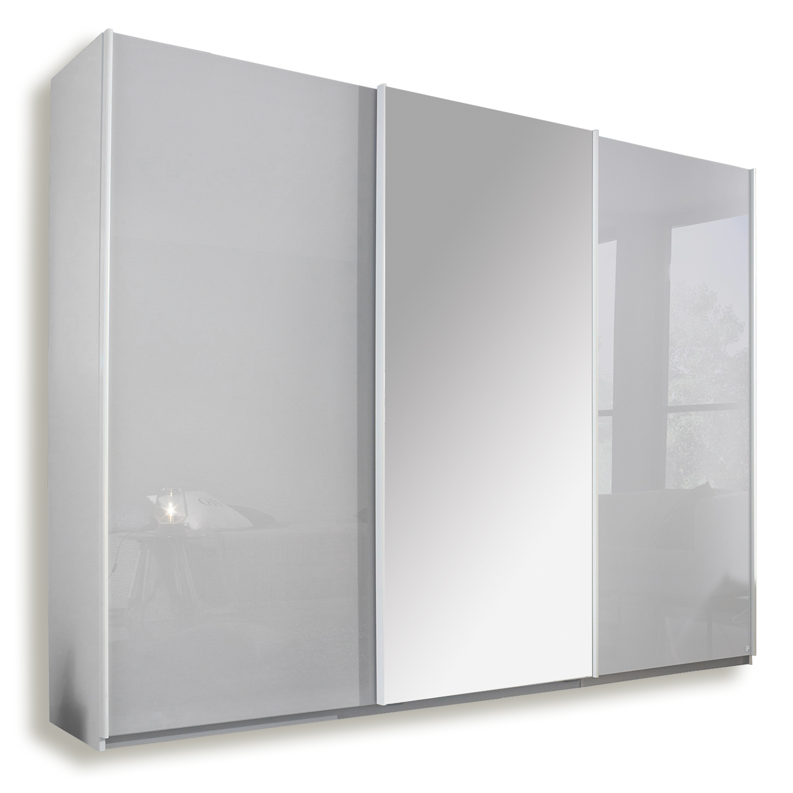 Schwebetürenschrank - Alpinweiß-seidengrau - 271 cm