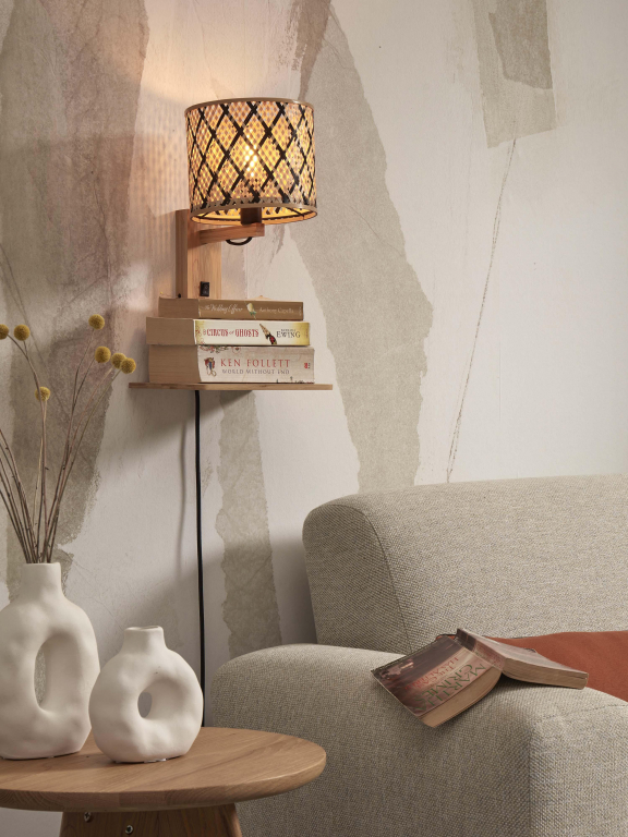 Good&Mojo Java wandlamp met plank naturel