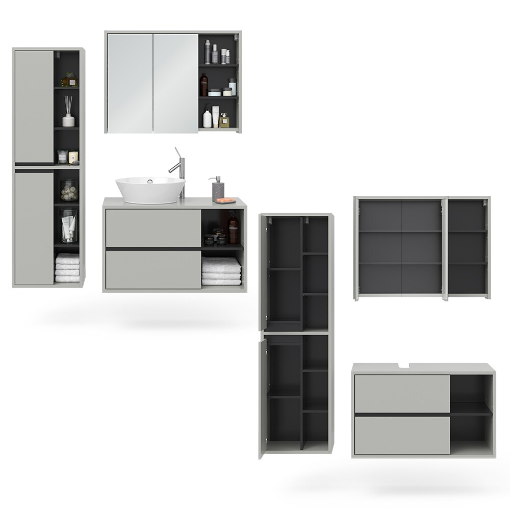 Vicco Badmöbel-Set Badezimmer-Möbel Bad-Schrank Viola Grau Anthrazit modern Badezimmerschrank Waschtischunterschrank Spiegelschrank Schranktür Schrankfach Ablage Aufbewahrung