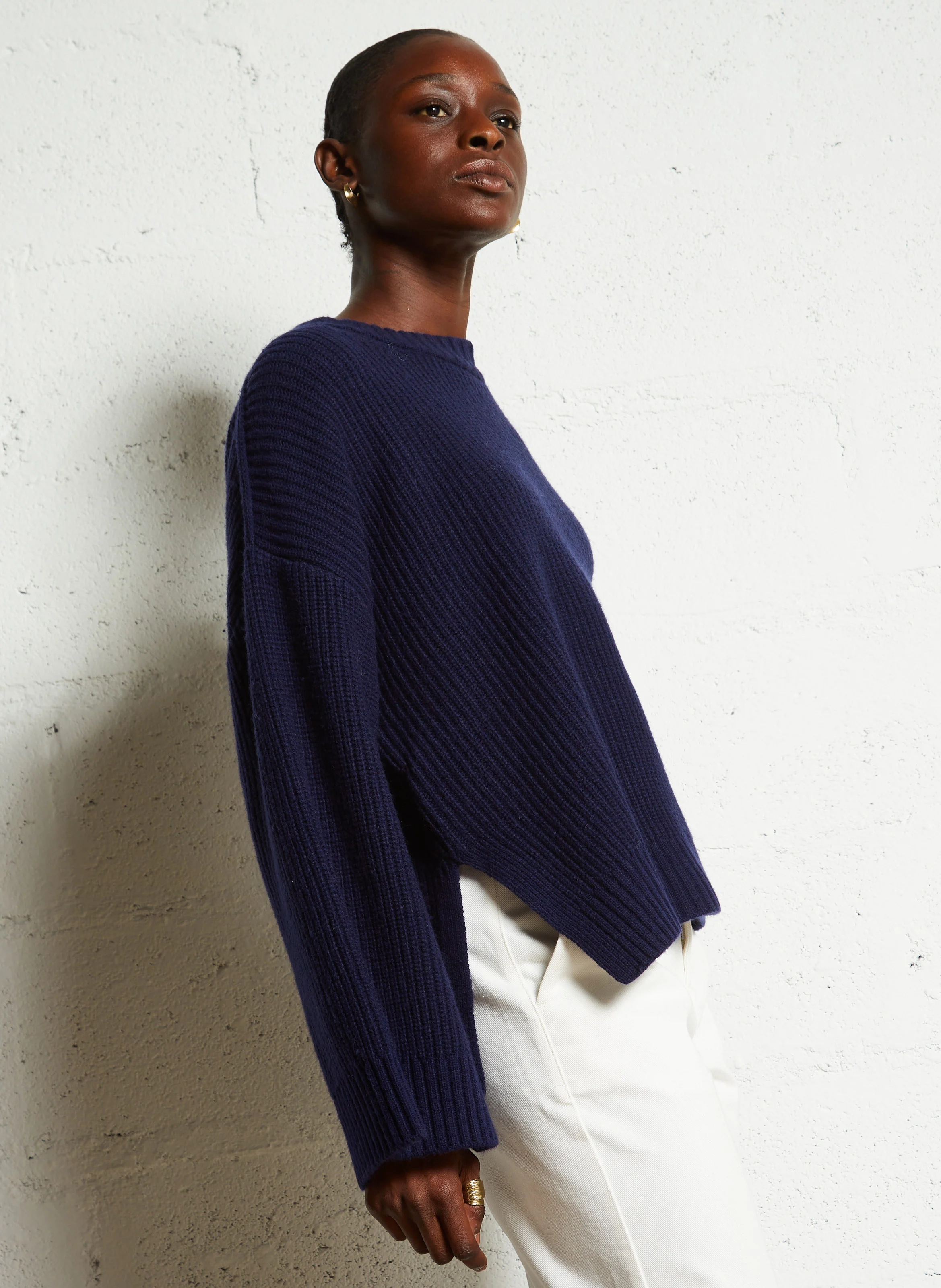 VAIANA - Pull ample col rond en laine mélangée | Bleu