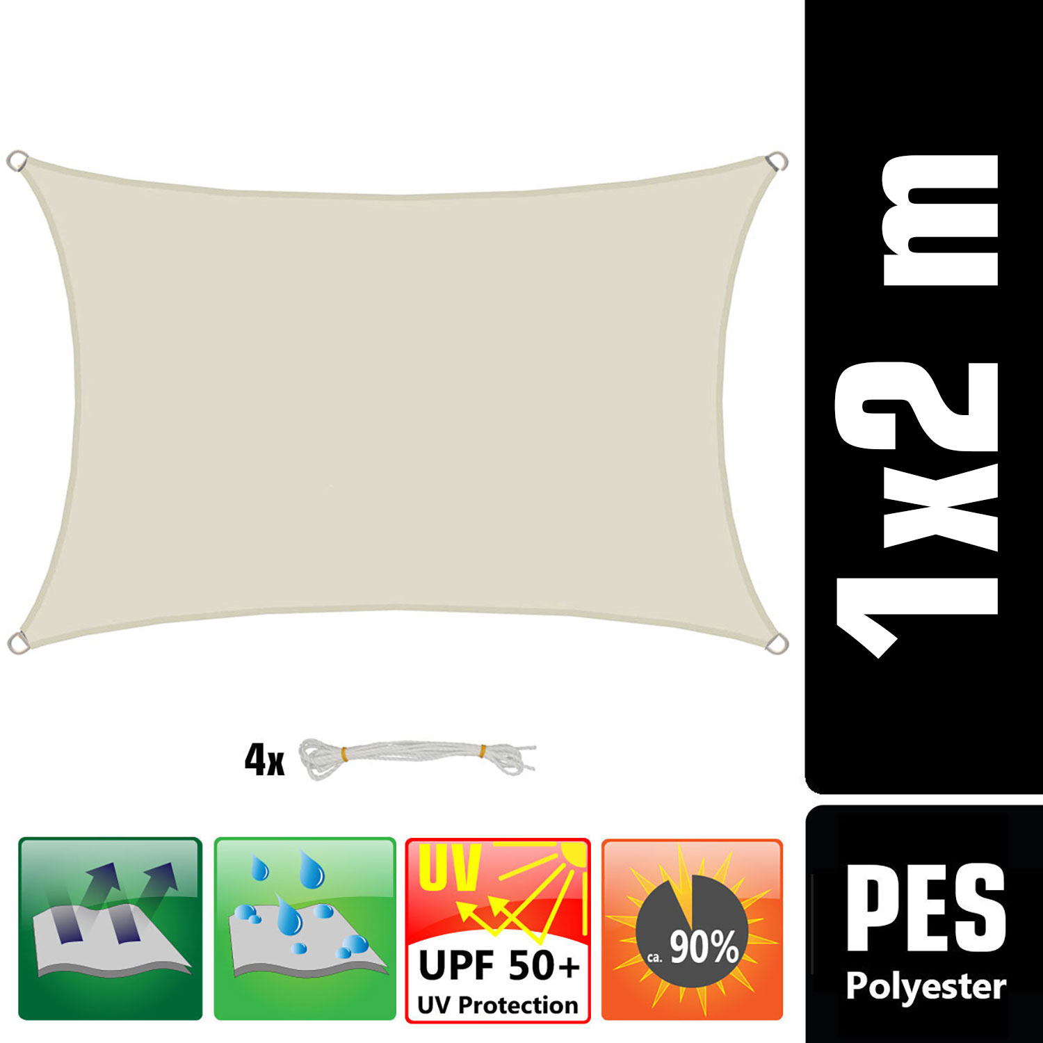 AMANKA 1x2m beige Polyester waterdicht schaduwdoek