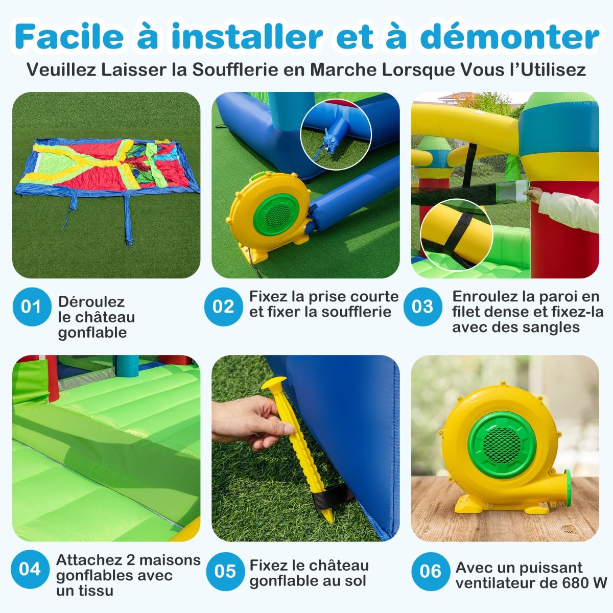 Château Gonflable pour 4 Enfants avec 2 Toboggans Tunnels Zone de Rebond Escalade Obstacles Maison de Jeu avec Souffleur de 680 W - Lidl-Manfred