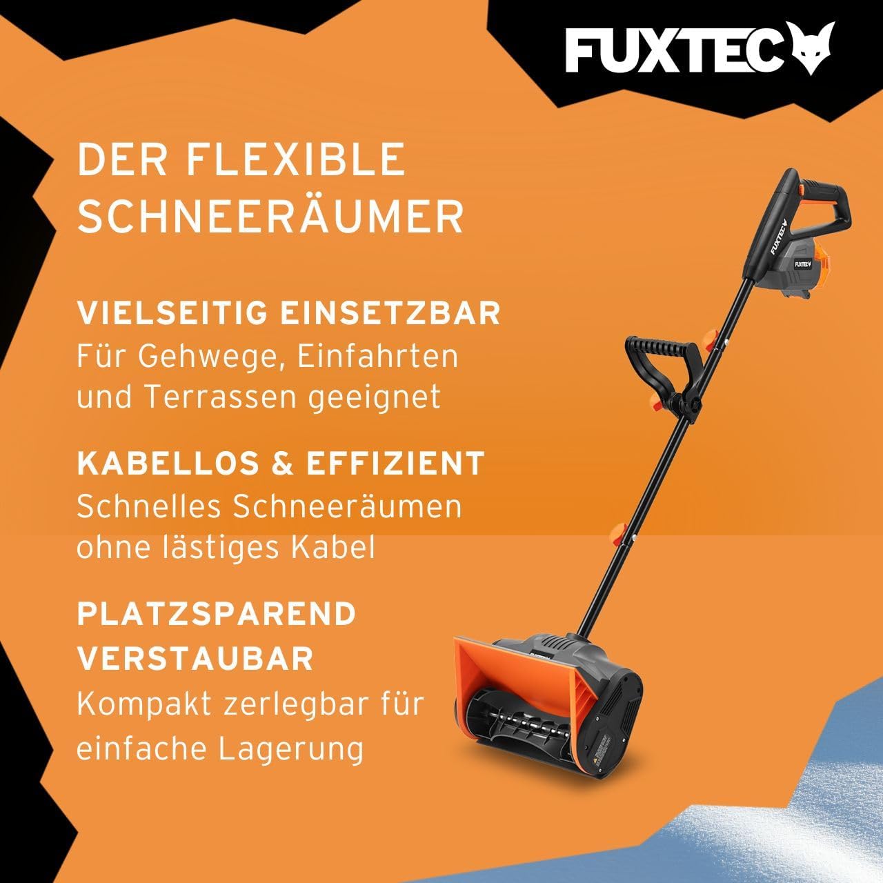 FUXTEC Akku Schneefräse FX-E1SCH20SET, 20V Schneeschaufel elektrisch inkl. 4Ah Akku & Ladegerät, 30cm Arbeitsbreite, 6m Auswurfweite, leichtgewichtig, ideal für Einfahrt, Gehweg, Terrasse