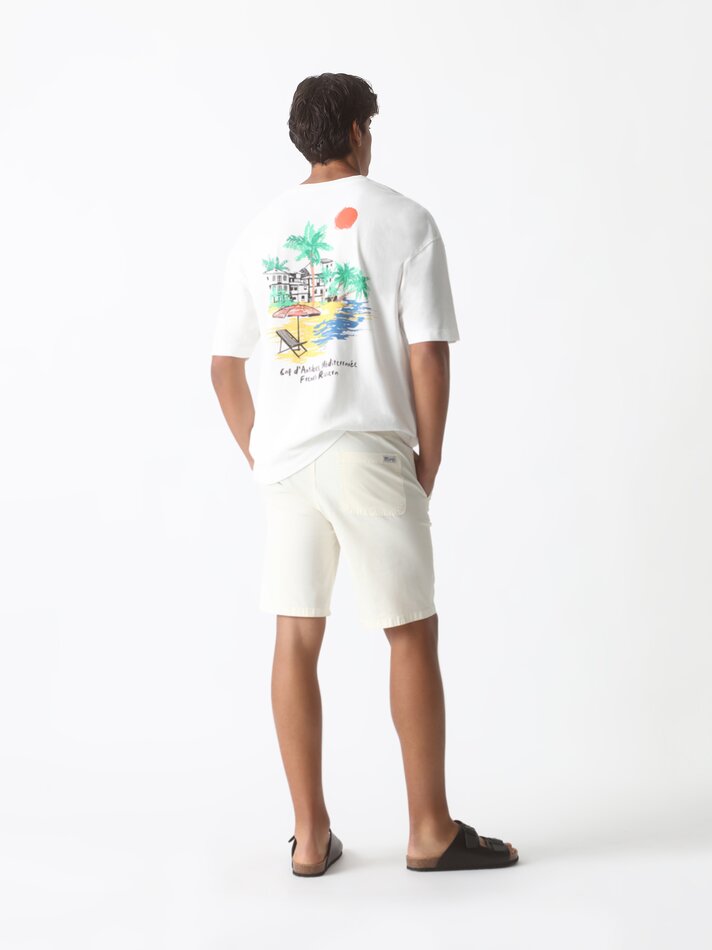 Camiseta Piqué com Estampa Frente e Verso - Branca