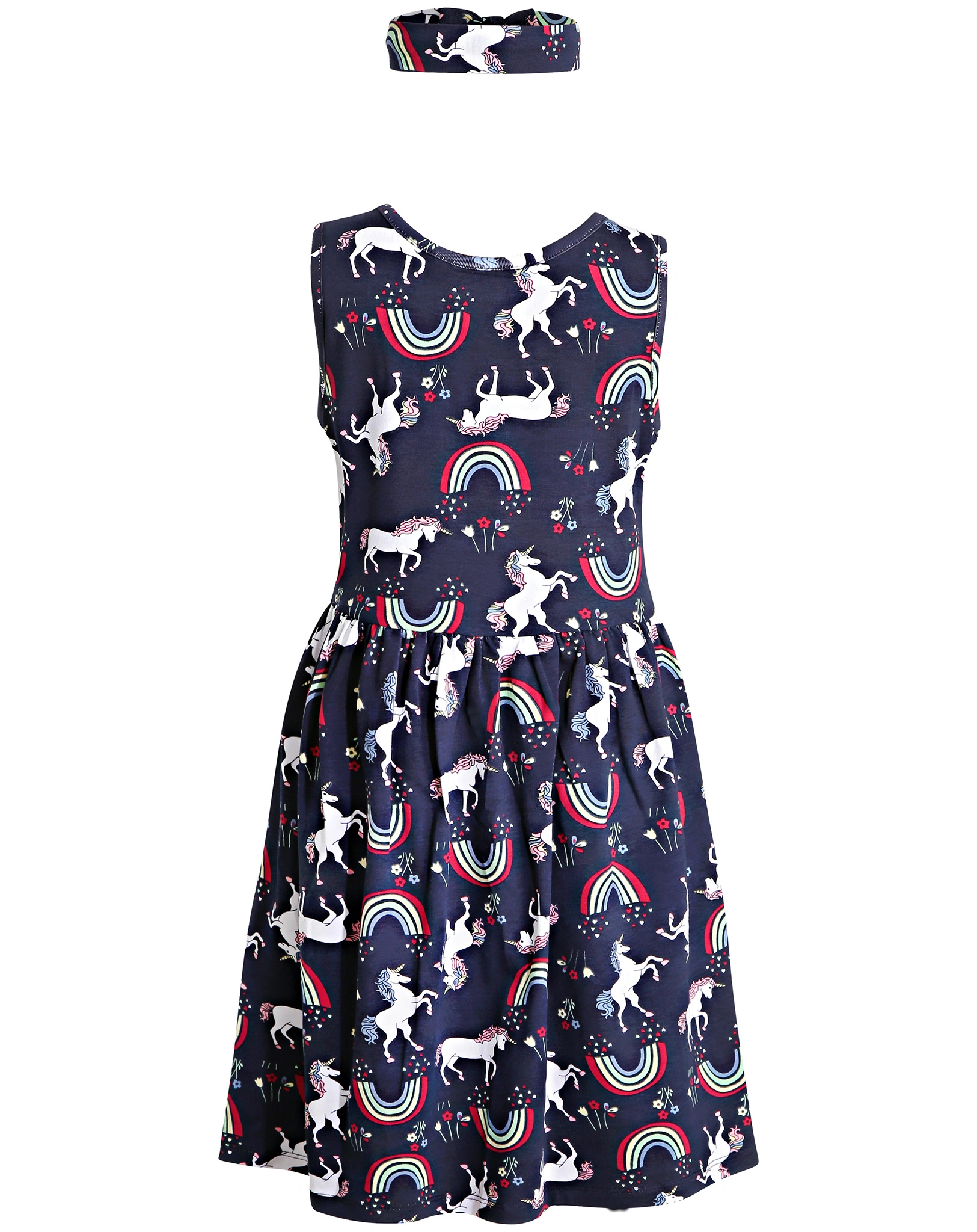 Kleid RAINBOWS & UNICORNS ärmellos mit Haarband in navy