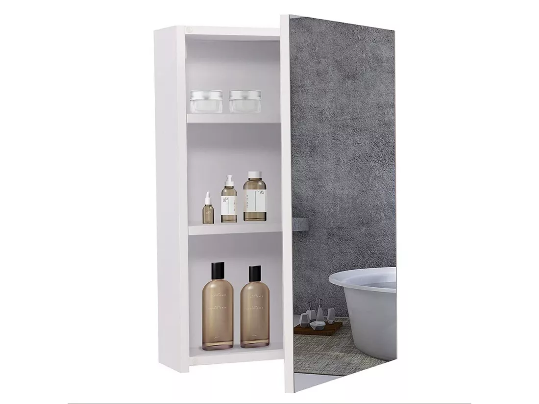 Armoire Miroir de Salle de Bain,Armoire Murale avec Miroir - 3 Étagères - 60x40x12cm - Blanc