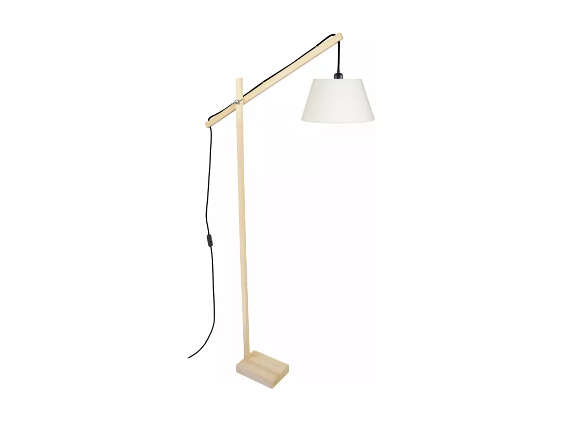 Lampadaire , articulé bois naturel blanc 180 cm.