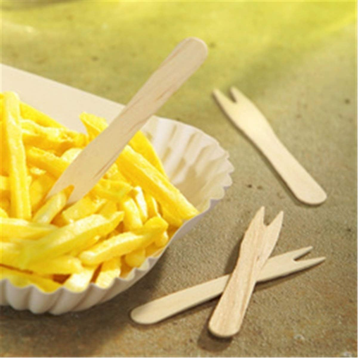 (1000er Set) 8.5cm Einweg Holz Sticks Fingerfood Party Spiesse Pommes Gabel Cocktail Zahnstocher - Braun