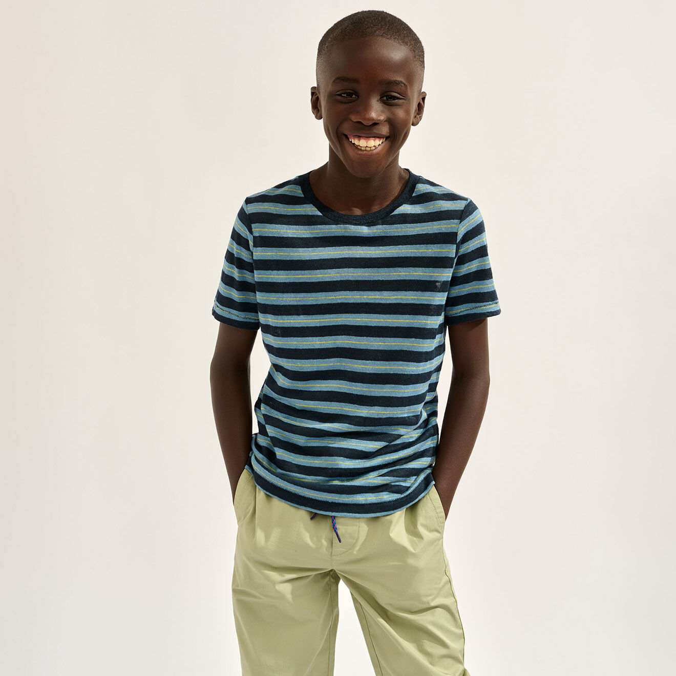 Bellerose T-Shirt 100% Lin Mogo rayé marine/bleu