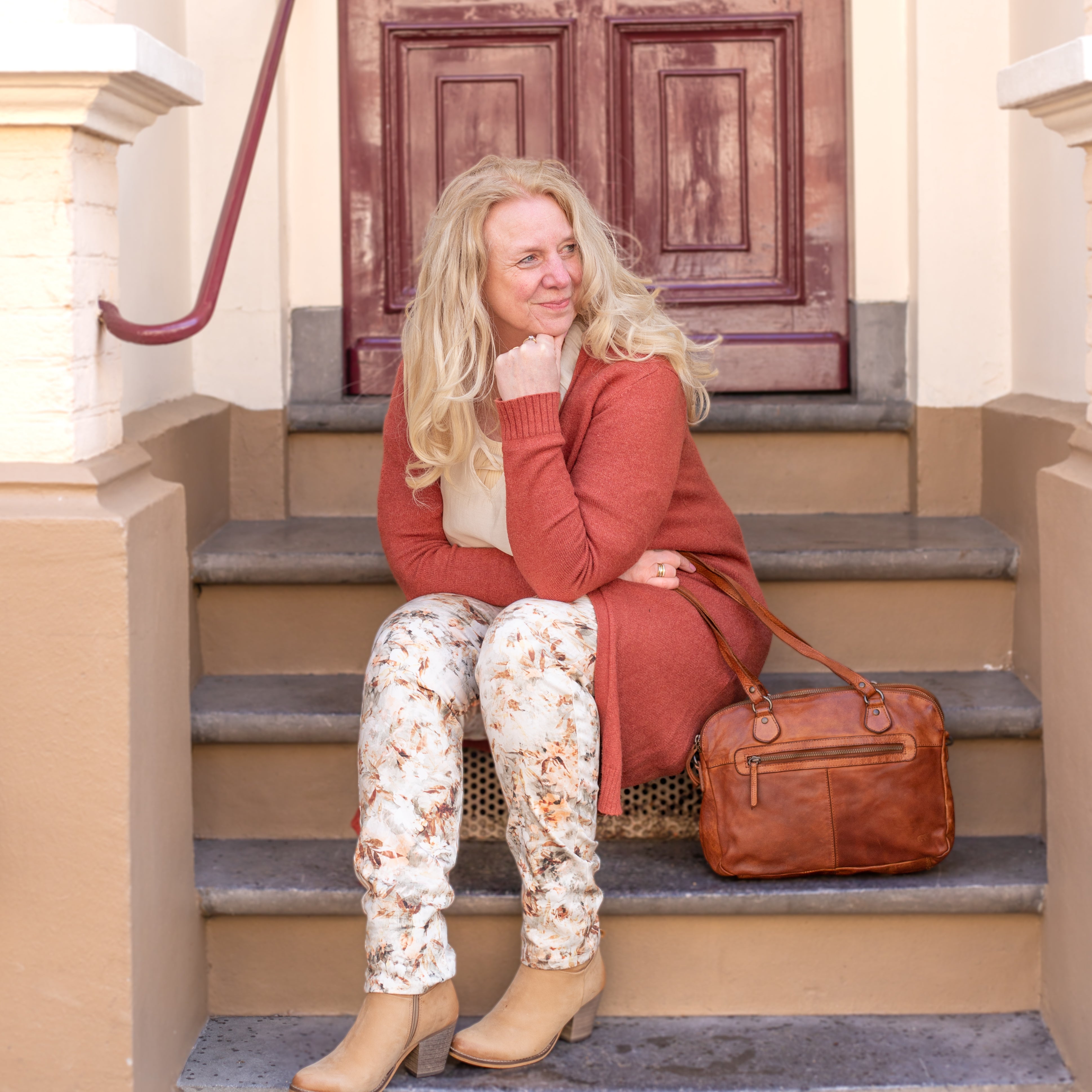 Hand-/schoudertas 'Lieke' cognac Cognac
