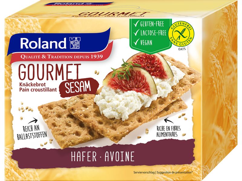Roland Snacks Knäckebrot Gourmet Sesam glutenfrei 230 g Glutenfreies Knäckebrot aus Hafer mit Sesam