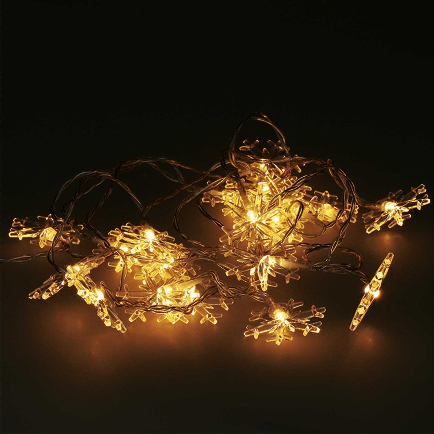 LED Lichterkette mit Acryl-Schneeflocken warmweiß 3 m 20er
