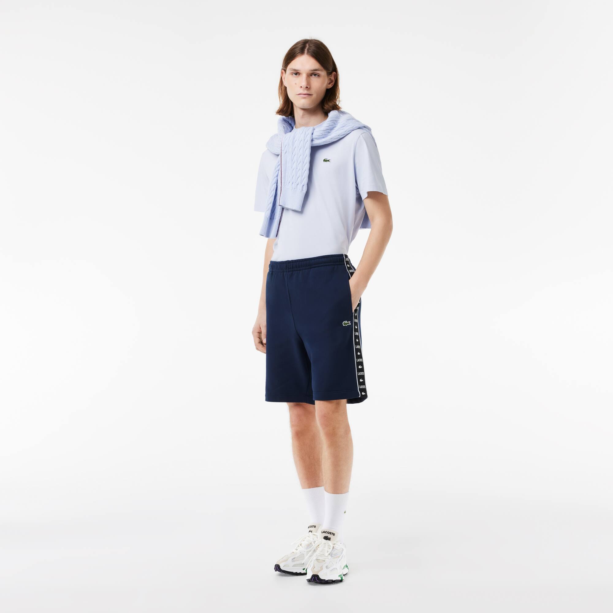 Short Jogger en molleton avec bande siglée Shorts - Bleu - Lacoste - Homme