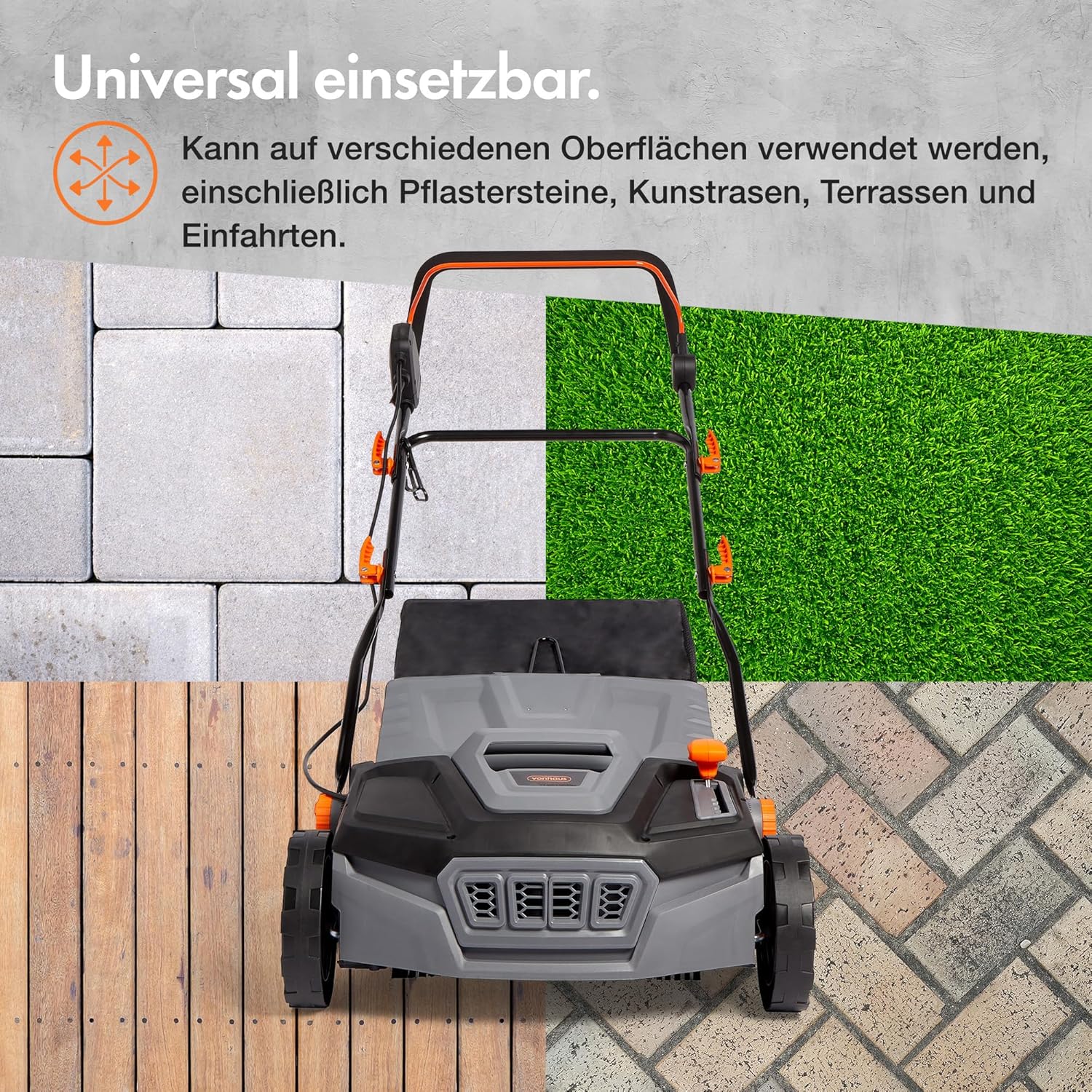 VonHaus 1800 W Laubsammler für Kunstrasen – Elektrische Kehrmaschine – Laubsauger mit 45-L-Beutel, 5 Einstellbare Höhen, 380 mm Arbeitsbreite, Zusammenklappbarer Griff, 3 Jahre Garantie