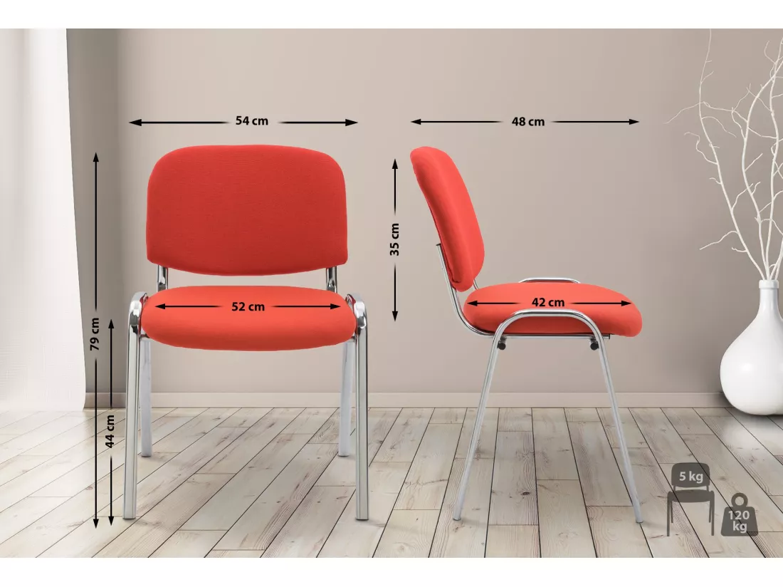 Chaise de salle à manger - Tissu & Métal chromé - Rouge - Ken