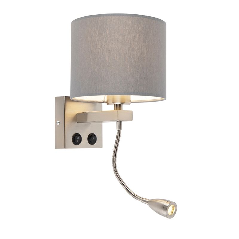 Moderne wandlamp staal met grijze kap - Brescia