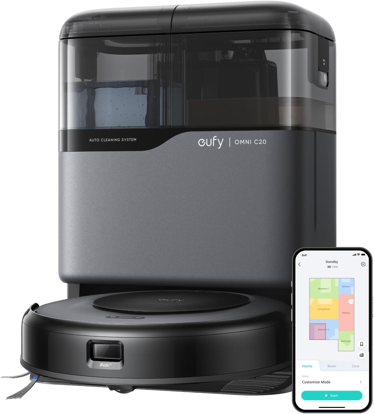 eufy Saugroboter Omni C20 mit All-in-One-Station, Auto-Entleerung, Auto-Wasch- und Trocknungsfunktion mit Wischfunktion (Generalüberholt)