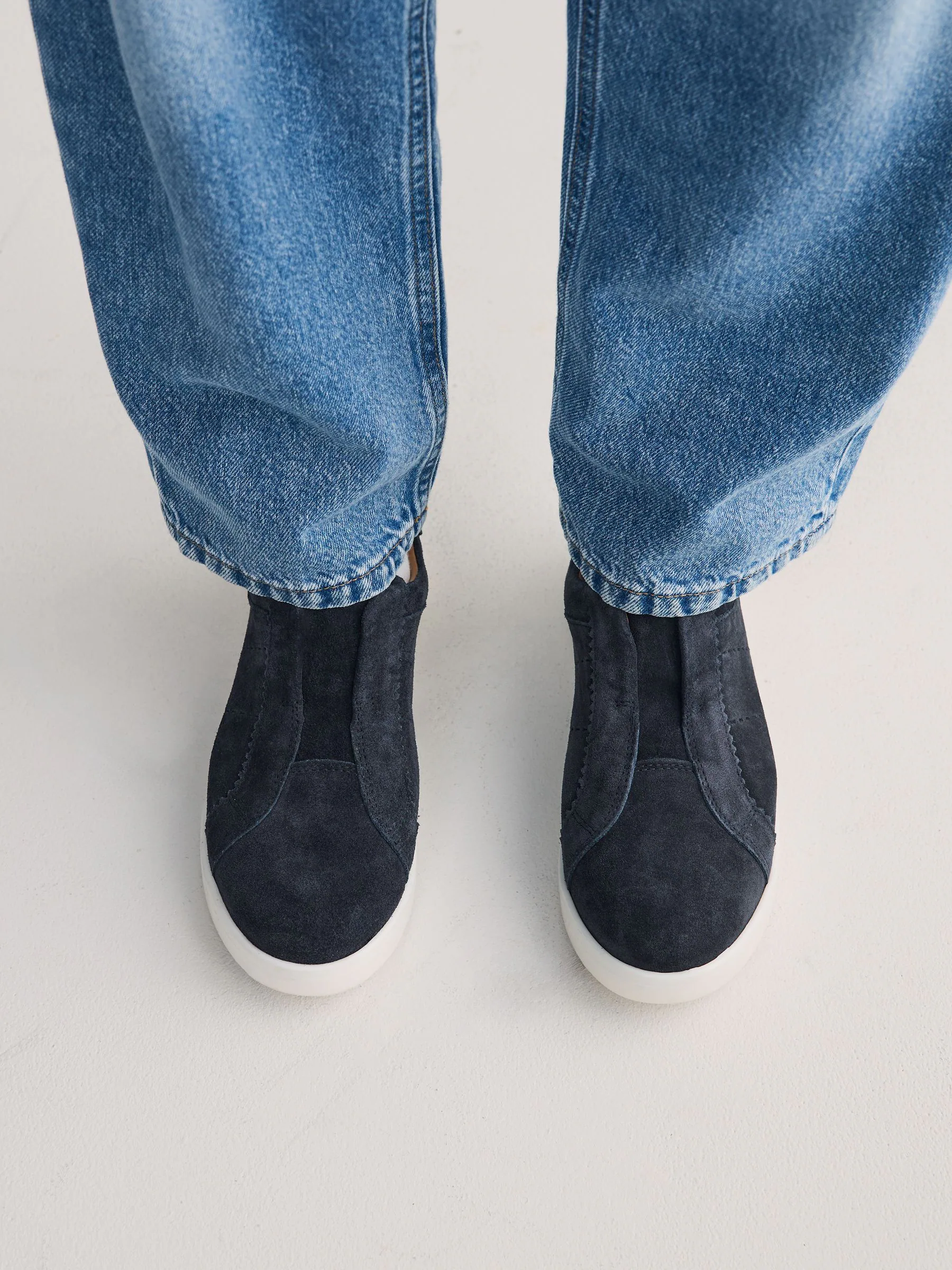 Marineblauw - Signature Premium Leather Laceless Slip-On Trainers