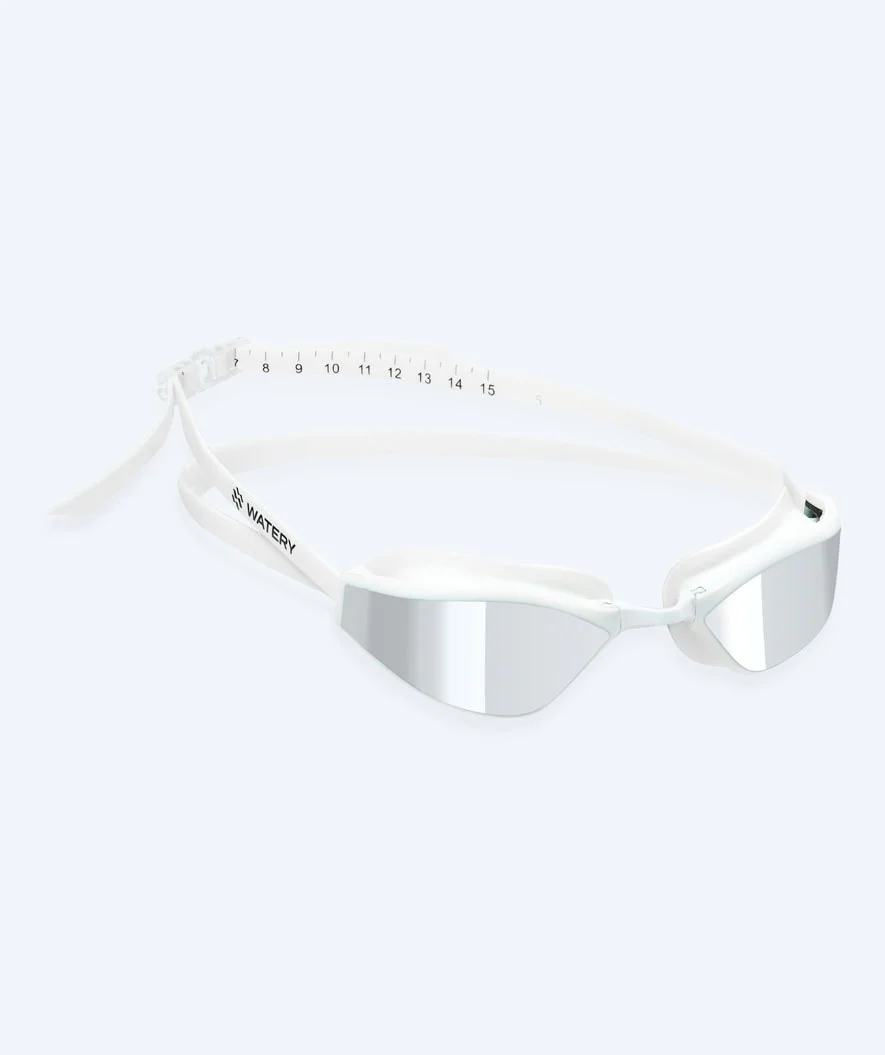 Watery Elite svømmebriller - Storm Racer Mirror - Hvid/sølv