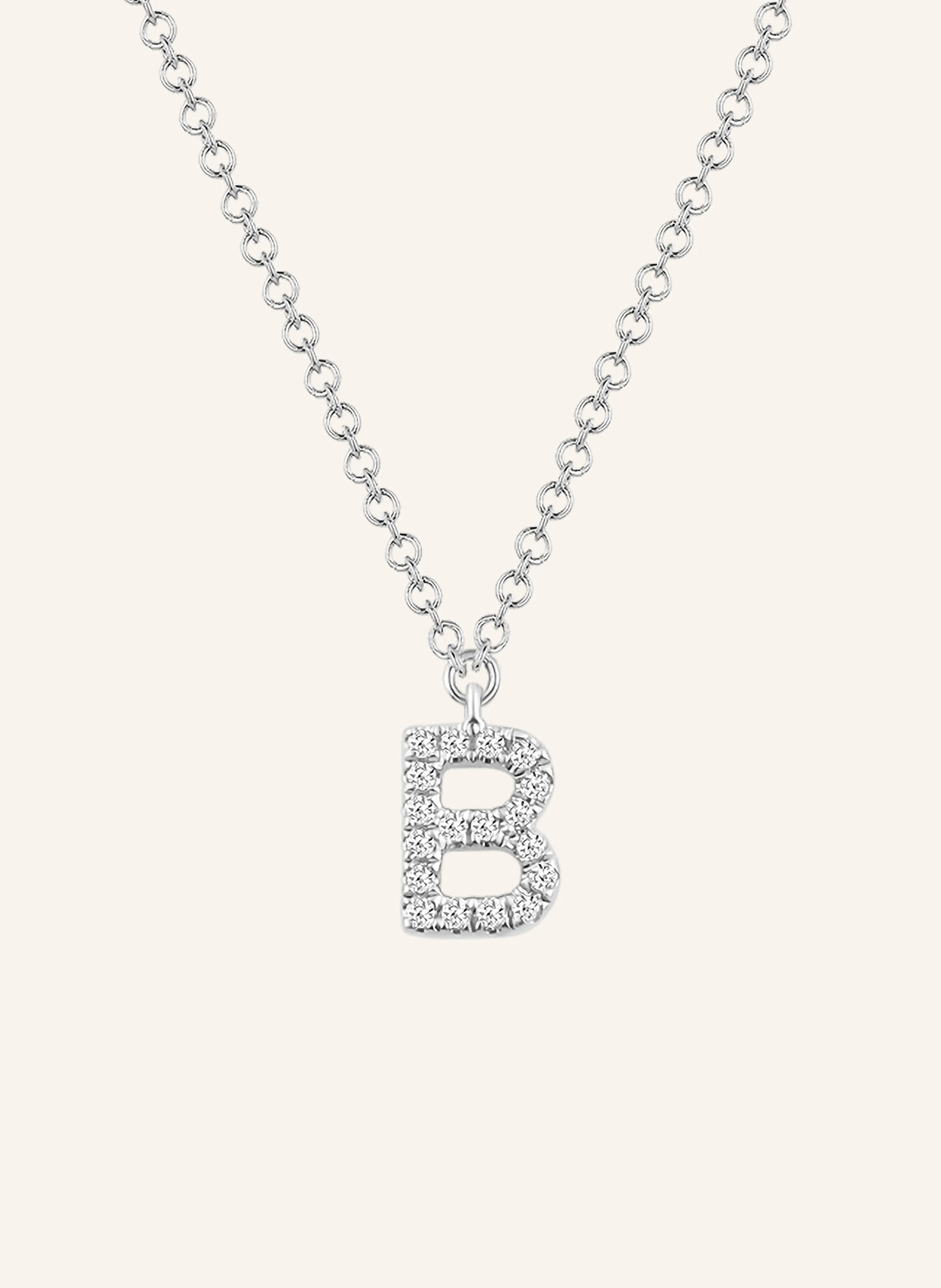 Leaf INITIALIEN Halskette „B“ aus 14 Karat Weißgold mit Diamanten