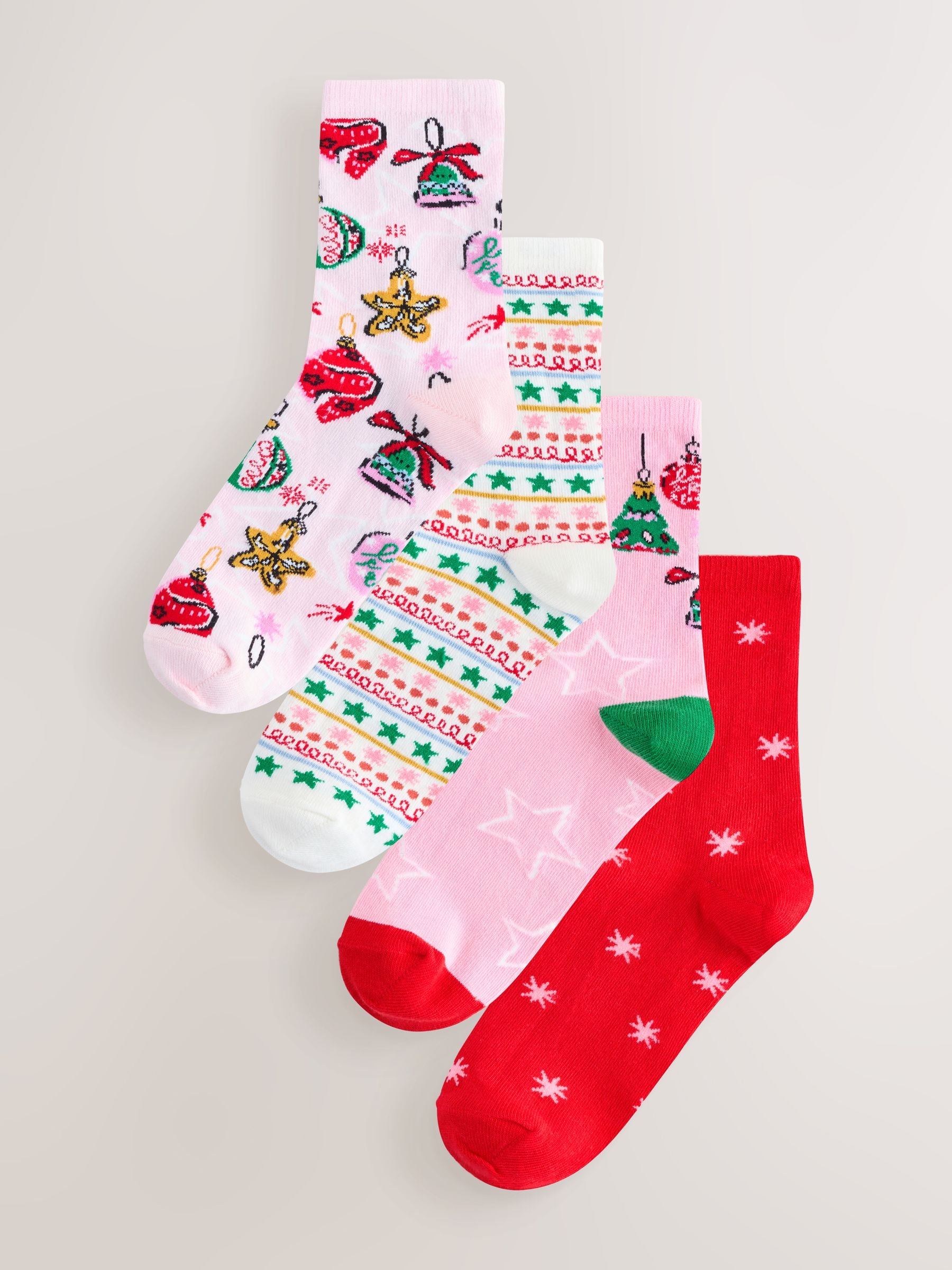 Roze kerstbal - Set van 4 paar enkelsokken