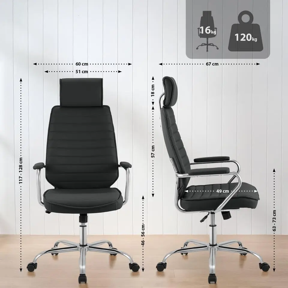CLP Bureaustoel Rako chroom Frame - Kunstleer - zwart