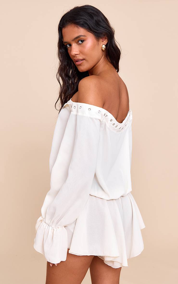 Crème Combishort Fluide Bardot En Mousseline À Manches Longues