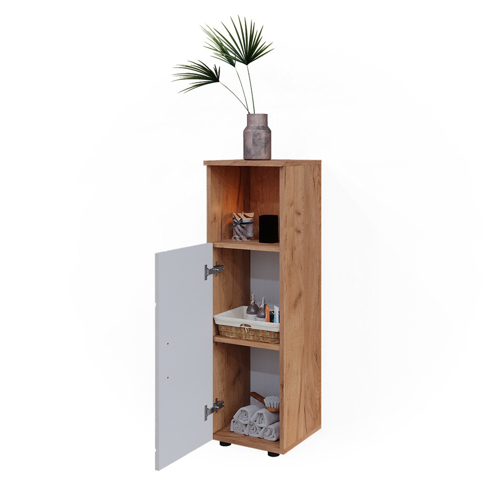 Vicco Midischrank Badschrank Badezimmermöbel Irma Eiche Weiß Hochglanz modern 30x95 cm Badezimmer Schrank Badkommode Badmöbel Fach Tür