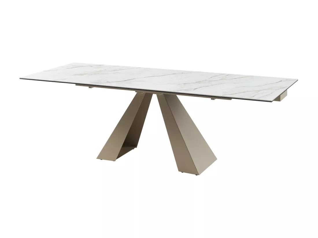 Table à manger extensible 6 à 10 personnes en verre trempé, céramique et métal - Effet marbre blanc et beige - LOZIPA de Maison Céphy