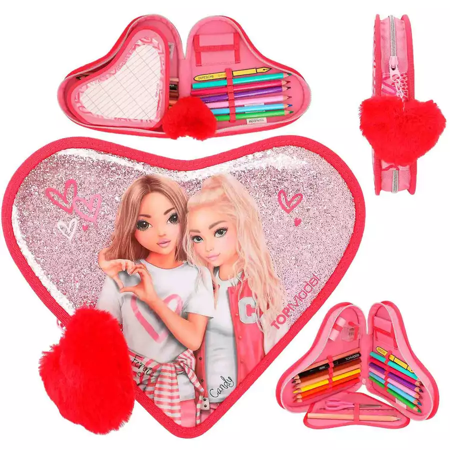 Depesche Herz-Federtasche mit Stifte TOPModel 25 x 20 cm pink
