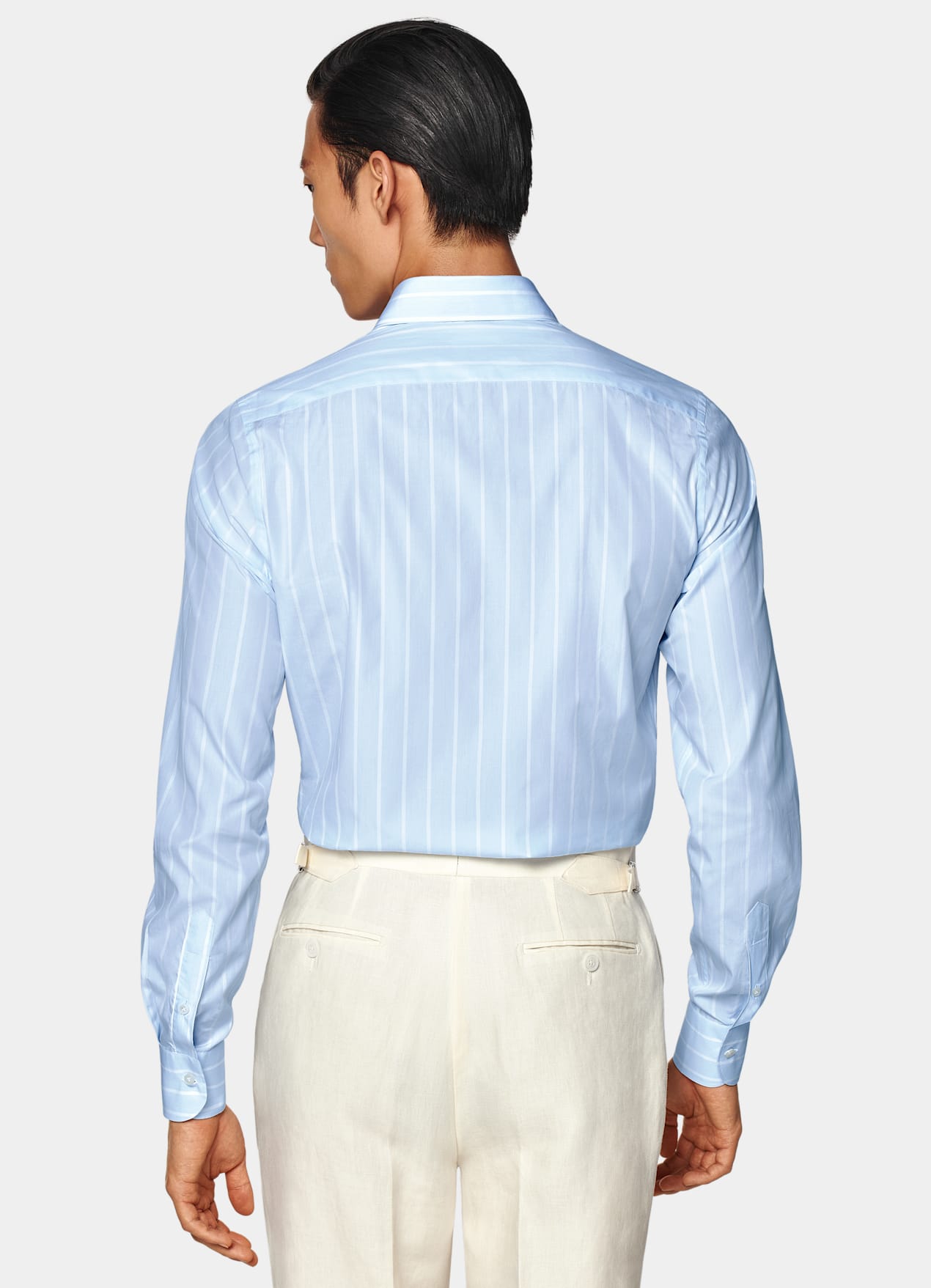 Chemise coupe ajustée en popeline bleu clair à rayures